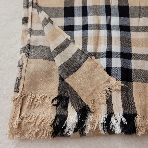 Gorgeous Viscose Classic Check Scarf Beige with Red and Black Plaid Wrap - Picture 8 of 13